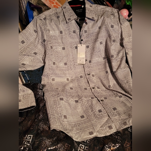 $169 Silver Stone Collection Men's Lg.Geometric Print Modern Fit Button-Up NWT - Picture 7 of 16